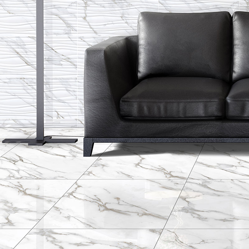 Elizabeth White Eco Shiny Glazed Porcelain Floor Tile 600mm x 600mm A-Grade